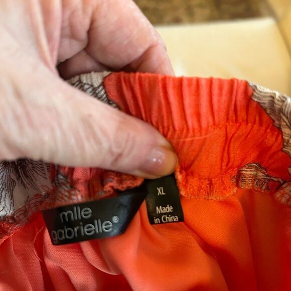 Mlle Gabrielle Peach Floral Button Ruffle Broomstick Midi Skirt XL - Picture 3 of 8